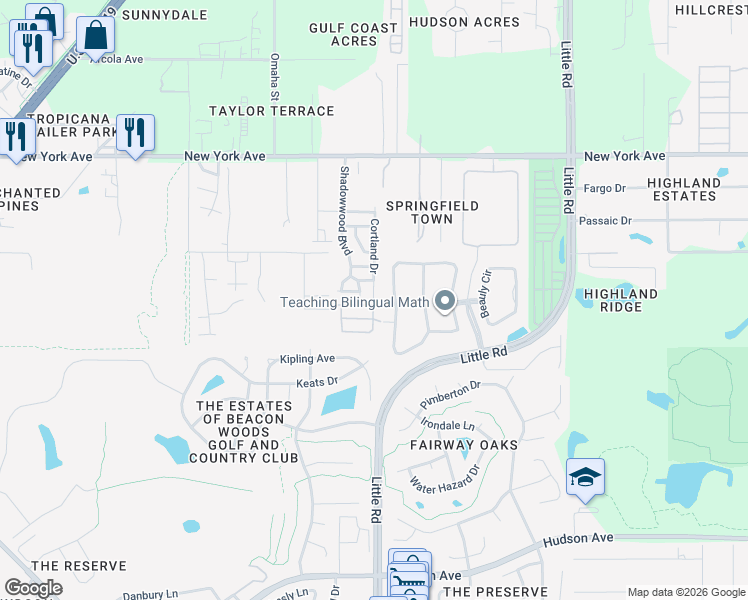 map of restaurants, bars, coffee shops, grocery stores, and more near 14403 Cortland Drive in Hudson