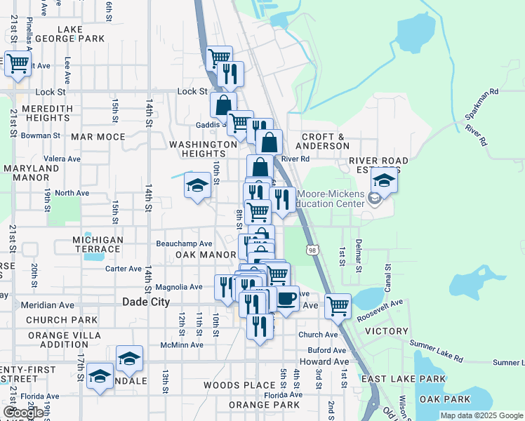 map of restaurants, bars, coffee shops, grocery stores, and more near 14531 7th Street in Dade City
