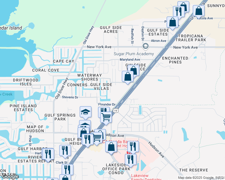 map of restaurants, bars, coffee shops, grocery stores, and more near 14608 Marina Drive in Hudson