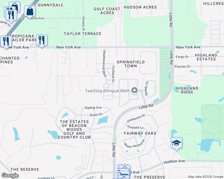 map of restaurants, bars, coffee shops, grocery stores, and more near 14605 Cortland Drive in Hudson