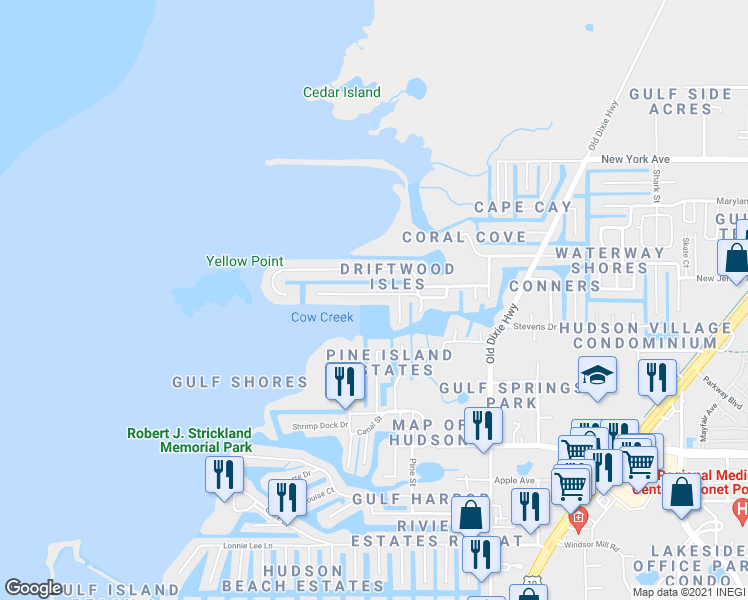 map of restaurants, bars, coffee shops, grocery stores, and more near 6640 Seaview Boulevard in Hudson