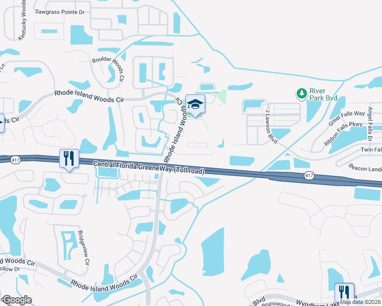 map of restaurants, bars, coffee shops, grocery stores, and more near 13147 Canna Lily Drive in Orlando