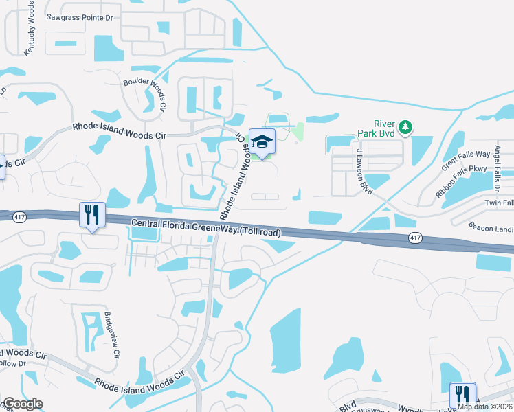 map of restaurants, bars, coffee shops, grocery stores, and more near 13147 Canna Lily Drive in Orlando