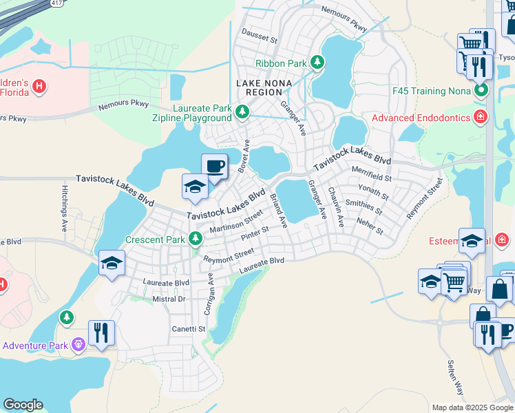 map of restaurants, bars, coffee shops, grocery stores, and more near 13706 Heaney Avenue in Orlando
