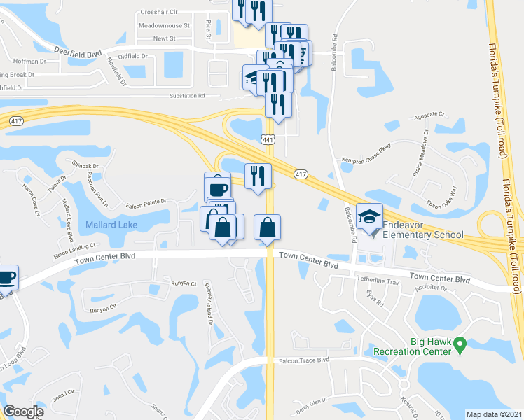 map of restaurants, bars, coffee shops, grocery stores, and more near 13306 South Orange Blossom Trail in Orlando