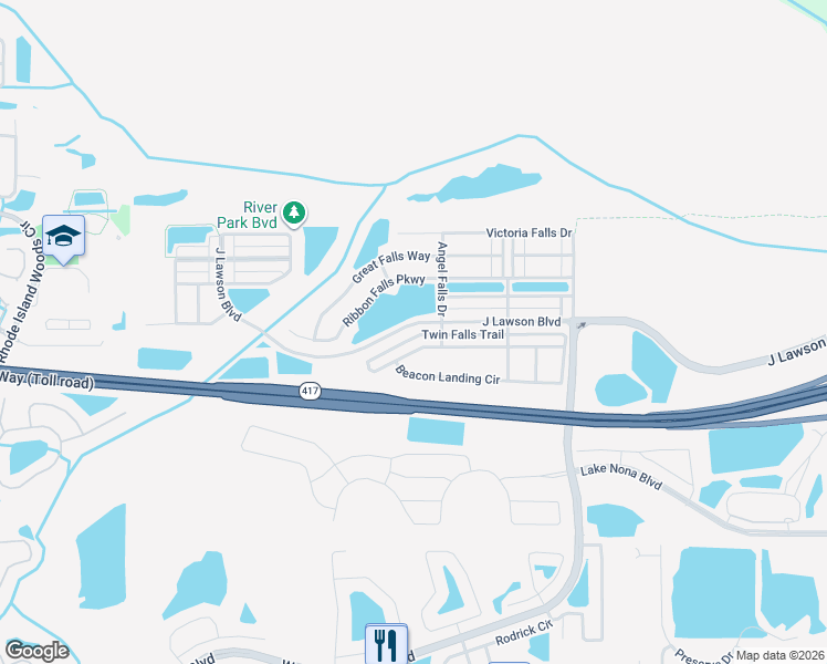 map of restaurants, bars, coffee shops, grocery stores, and more near 1978 J Lawson Boulevard in Orlando