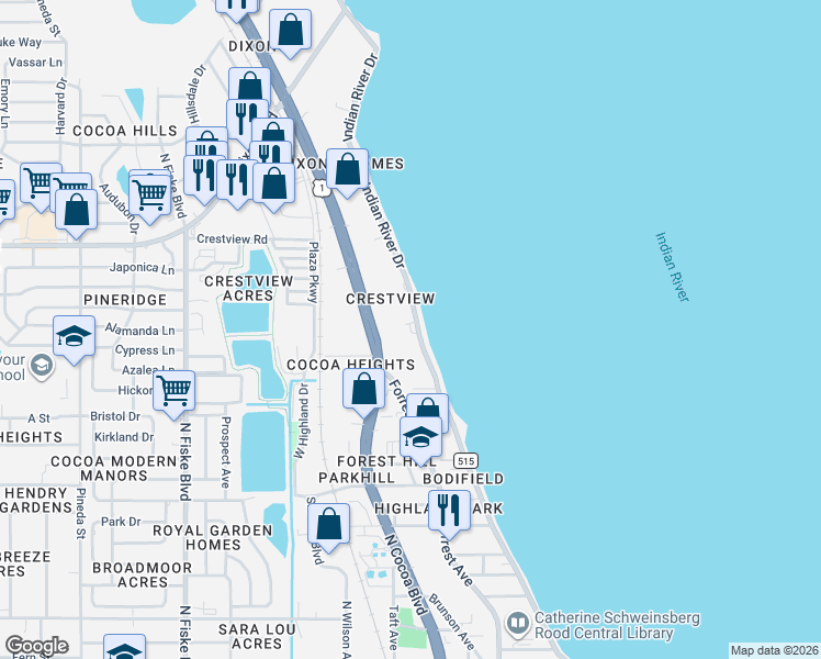 map of restaurants, bars, coffee shops, grocery stores, and more near in Cocoa