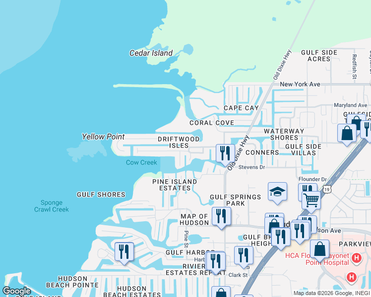 map of restaurants, bars, coffee shops, grocery stores, and more near 6744 Seaview Boulevard in Hudson