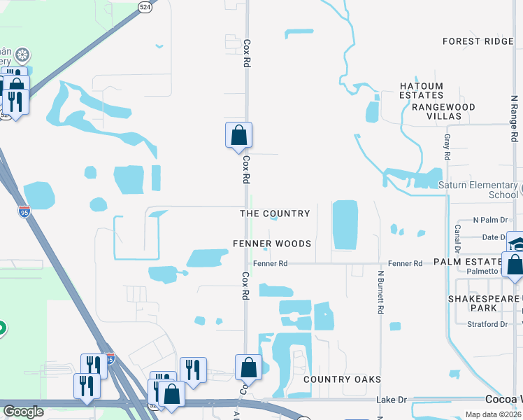 map of restaurants, bars, coffee shops, grocery stores, and more near 4168 Fishermans Place in Cocoa