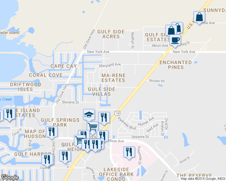 map of restaurants, bars, coffee shops, grocery stores, and more near 7512 New Jersey Avenue in Hudson