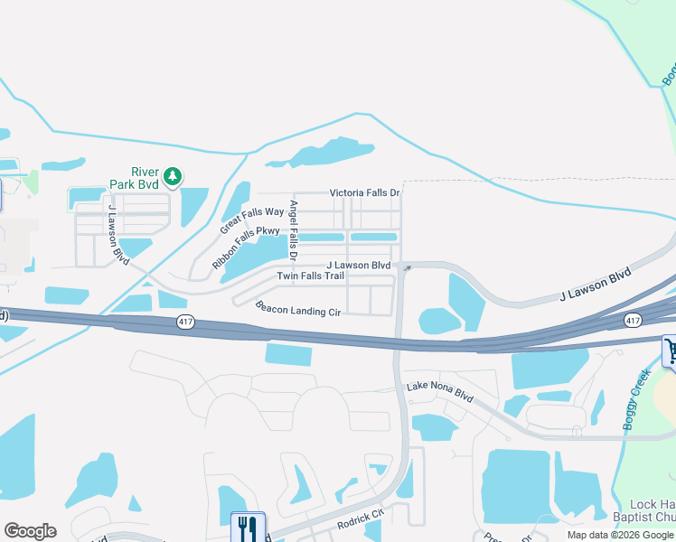 map of restaurants, bars, coffee shops, grocery stores, and more near 2172 J Lawson Boulevard in Orlando