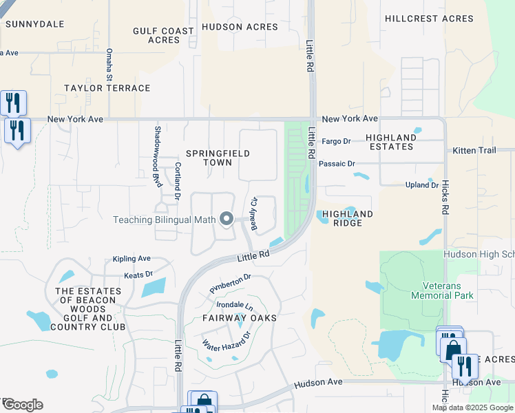 map of restaurants, bars, coffee shops, grocery stores, and more near 14255 Beauly Circle in Hudson