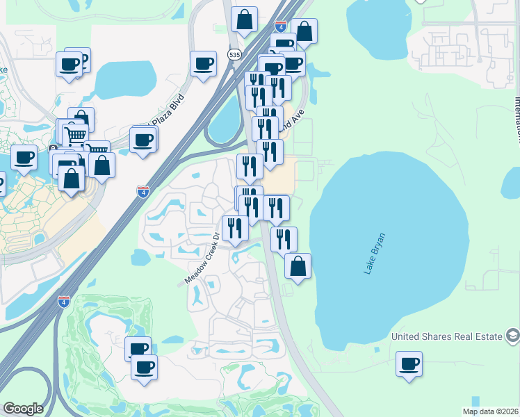 map of restaurants, bars, coffee shops, grocery stores, and more near 13480 South Apopka Vineland Road in Orlando