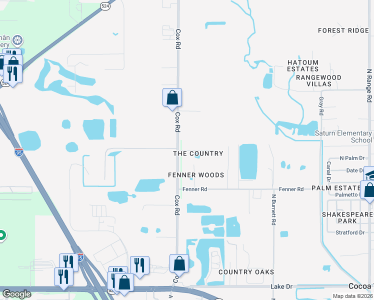 map of restaurants, bars, coffee shops, grocery stores, and more near 4168 Fishermans Place in Cocoa