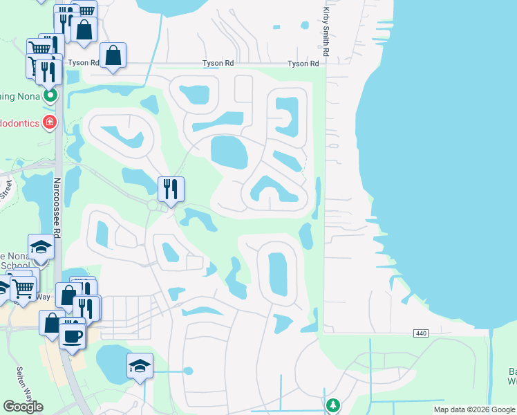 map of restaurants, bars, coffee shops, grocery stores, and more near 13637 Budworth Circle in Orlando