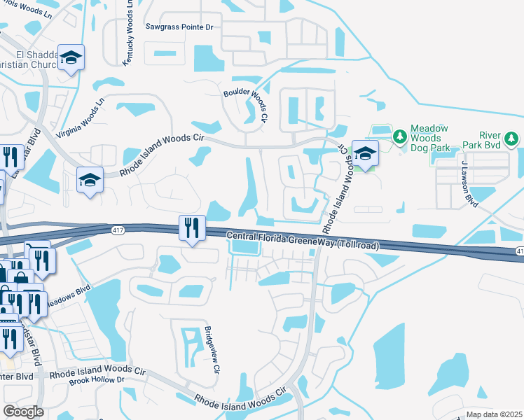 map of restaurants, bars, coffee shops, grocery stores, and more near 13349 Fairway Glen Drive in Orlando