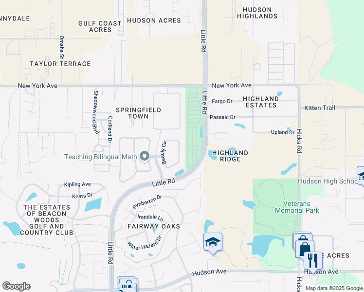 map of restaurants, bars, coffee shops, grocery stores, and more near 14401 Beauly Circle in Hudson
