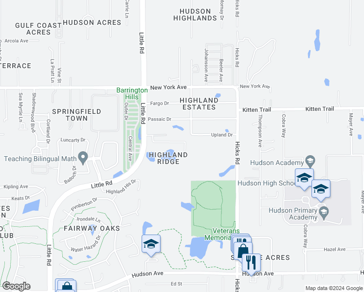 map of restaurants, bars, coffee shops, grocery stores, and more near 9716 Highland Ridge Drive in Hudson
