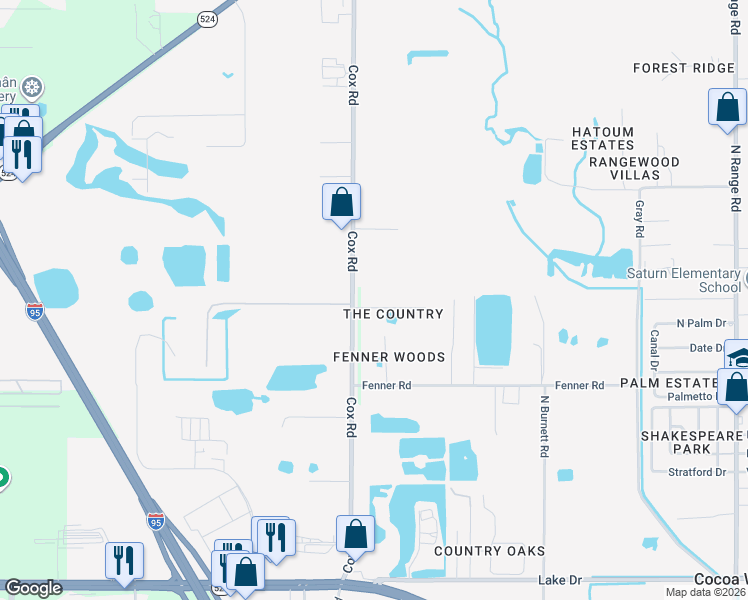 map of restaurants, bars, coffee shops, grocery stores, and more near 4168 Fishermans Place in Cocoa