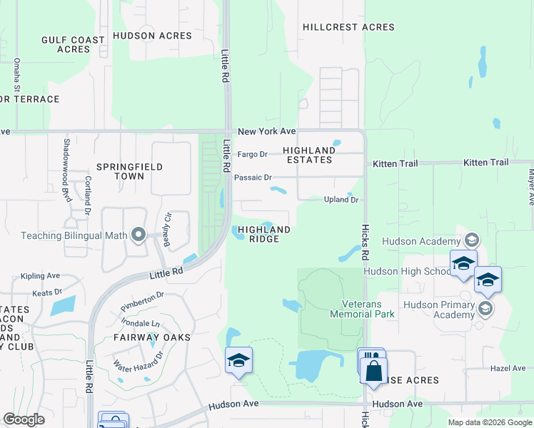 map of restaurants, bars, coffee shops, grocery stores, and more near 9616 Highland Ridge Drive in Hudson