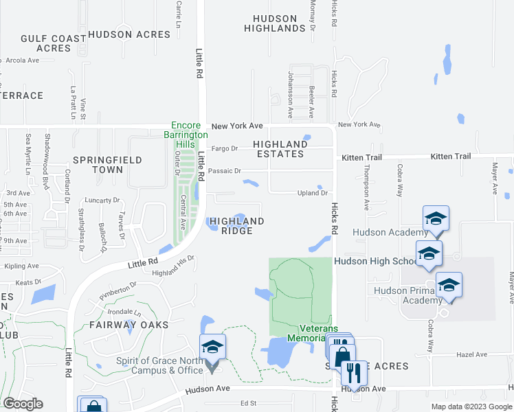 map of restaurants, bars, coffee shops, grocery stores, and more near 9710 Highland Ridge Drive in Hudson