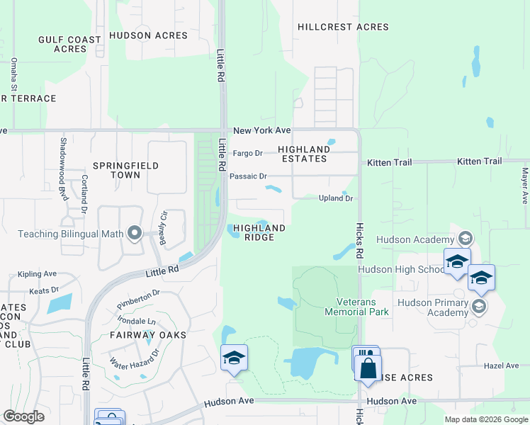 map of restaurants, bars, coffee shops, grocery stores, and more near 9601 Highland Ridge Drive in Hudson