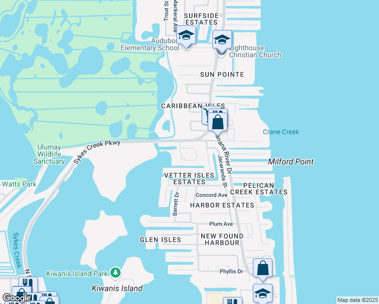 map of restaurants, bars, coffee shops, grocery stores, and more near 875 Lakewood Circle in Merritt Island