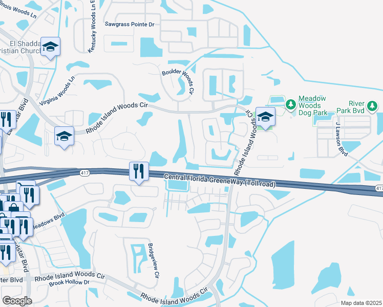 map of restaurants, bars, coffee shops, grocery stores, and more near 13349 Fairway Glen Drive in Orlando
