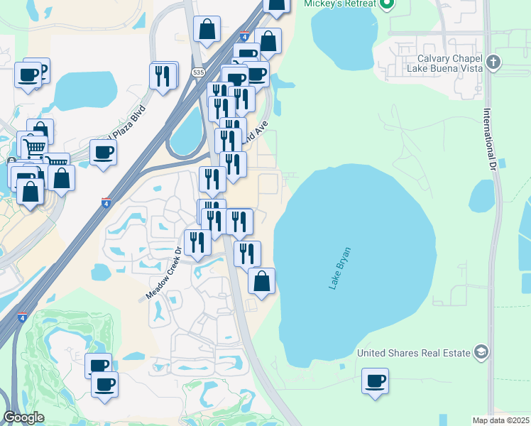 map of restaurants, bars, coffee shops, grocery stores, and more near 8512 Lake Vista Ct in Orlando