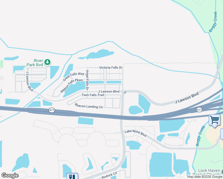 map of restaurants, bars, coffee shops, grocery stores, and more near 2220 Brandywine Falls Way in Orlando