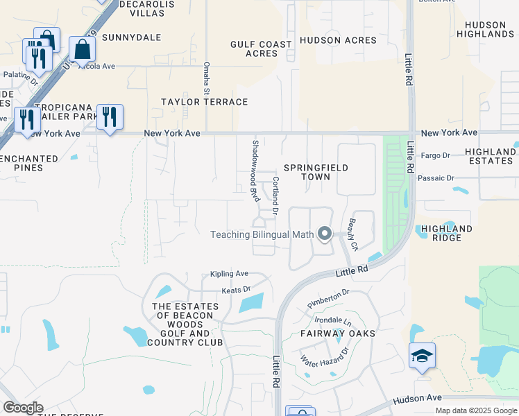 map of restaurants, bars, coffee shops, grocery stores, and more near 14700 Shadowwood Boulevard in Hudson