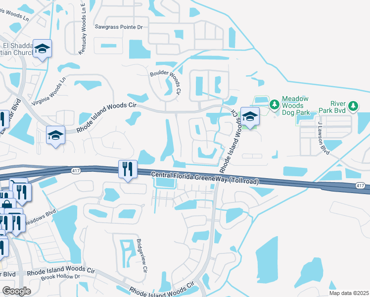 map of restaurants, bars, coffee shops, grocery stores, and more near 13349 Fairway Glen Drive in Orlando