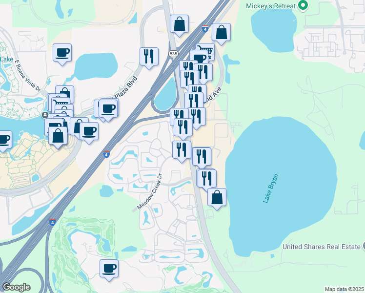 map of restaurants, bars, coffee shops, grocery stores, and more near 13480 South Apopka Vineland Road in Orlando