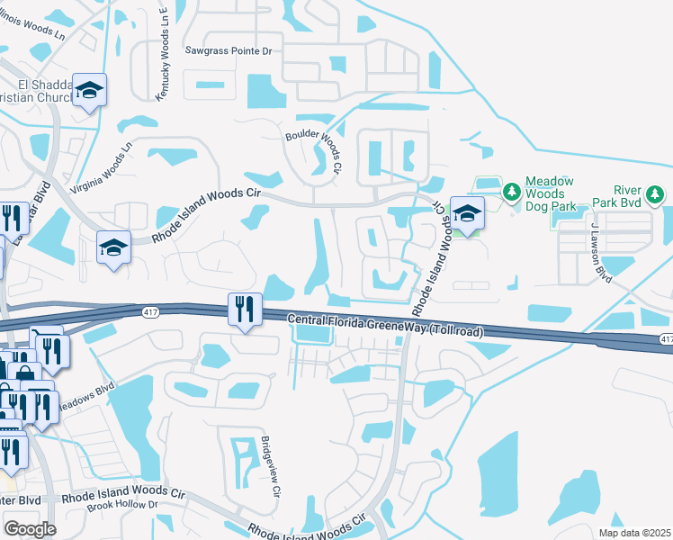 map of restaurants, bars, coffee shops, grocery stores, and more near 13349 Fairway Glen Drive in Orlando