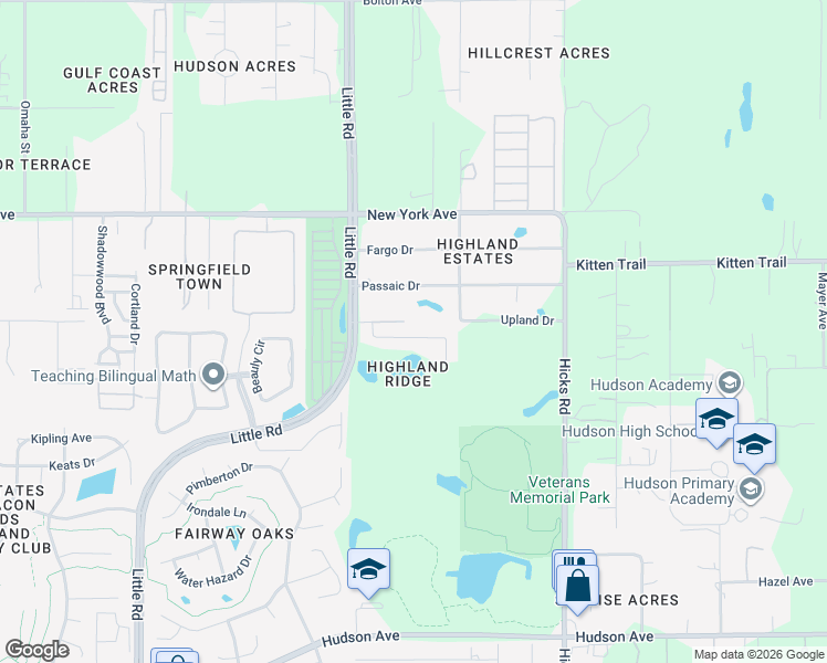 map of restaurants, bars, coffee shops, grocery stores, and more near 9619 Highland Ridge Drive in Hudson
