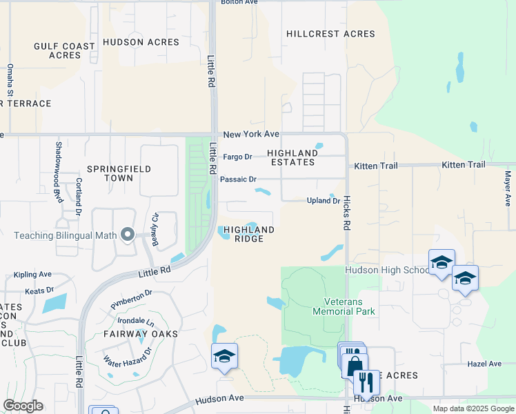 map of restaurants, bars, coffee shops, grocery stores, and more near 9631 Highland Ridge Drive in Hudson