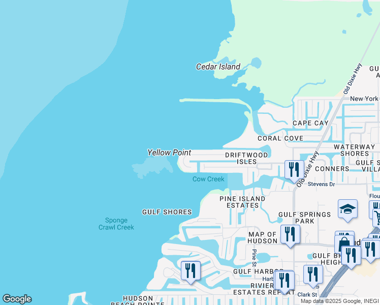 map of restaurants, bars, coffee shops, grocery stores, and more near 6431 Driftwood Drive in Hudson