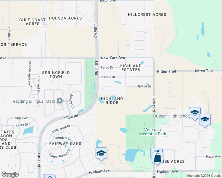 map of restaurants, bars, coffee shops, grocery stores, and more near 9607 Highland Ridge Drive in Hudson