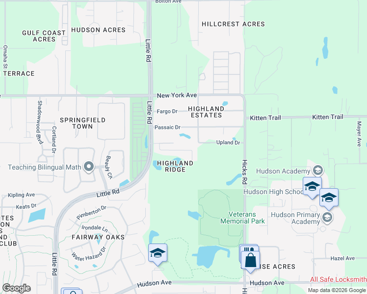 map of restaurants, bars, coffee shops, grocery stores, and more near 9637 Highland Ridge Drive in Hudson