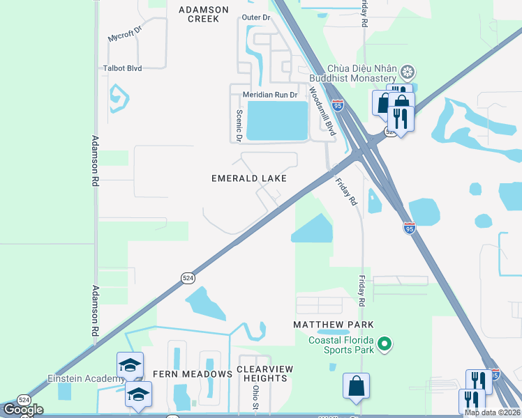 map of restaurants, bars, coffee shops, grocery stores, and more near 5250 Extravagant Court in Cocoa