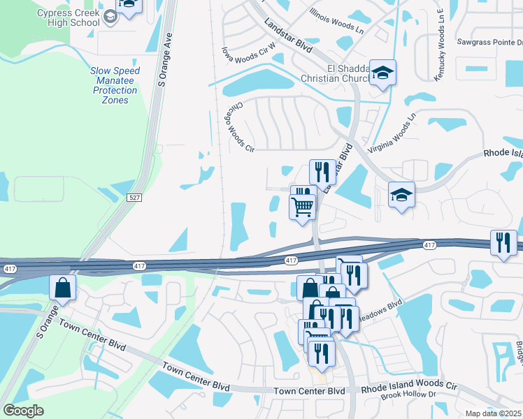 map of restaurants, bars, coffee shops, grocery stores, and more near 13609 Bayview Isle Drive in Orlando