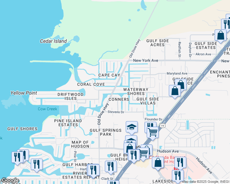 map of restaurants, bars, coffee shops, grocery stores, and more near 7114 Wilcox Drive in Hudson