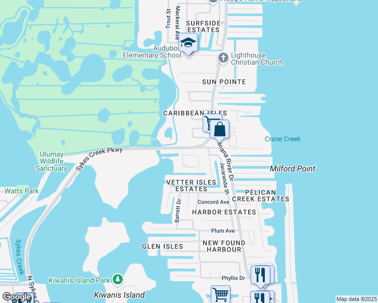 map of restaurants, bars, coffee shops, grocery stores, and more near 875 Lakewood Circle in Merritt Island