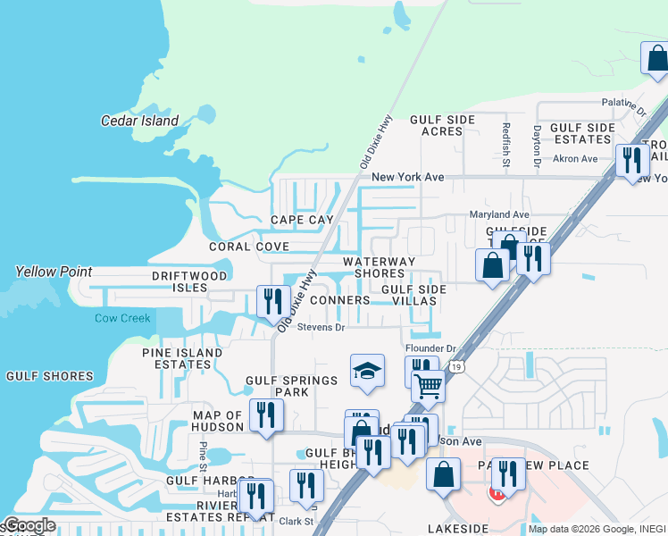 map of restaurants, bars, coffee shops, grocery stores, and more near 7118 Wilcox Drive in Hudson