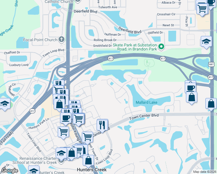 map of restaurants, bars, coffee shops, grocery stores, and more near 13330 Heron Cove Drive in Orlando
