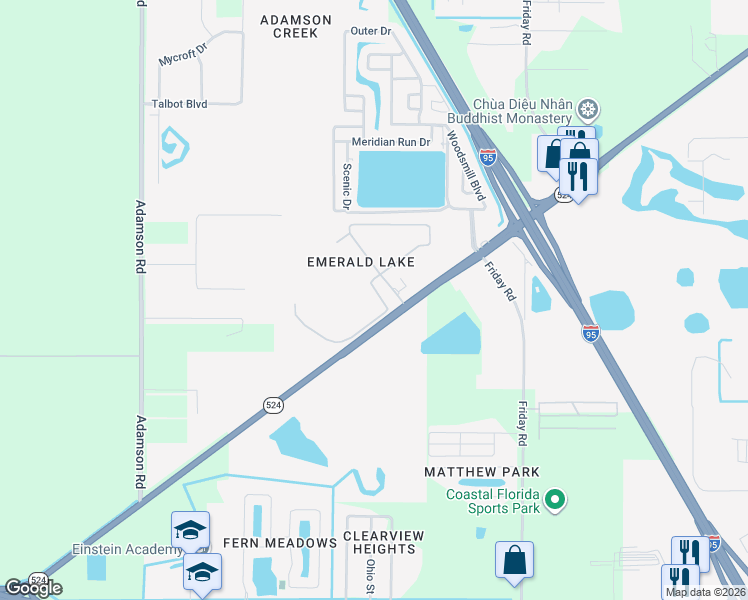 map of restaurants, bars, coffee shops, grocery stores, and more near 5250 Extravagant Court in Cocoa