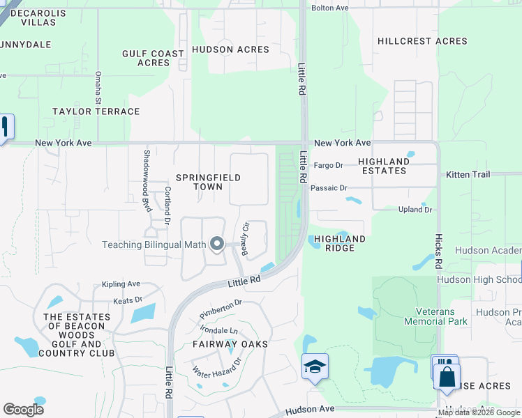 map of restaurants, bars, coffee shops, grocery stores, and more near 14639 Potterton Circle in Hudson