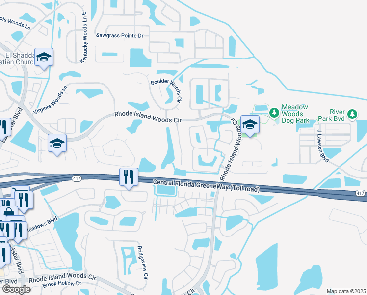 map of restaurants, bars, coffee shops, grocery stores, and more near 13349 Fairway Glen Drive in Orlando