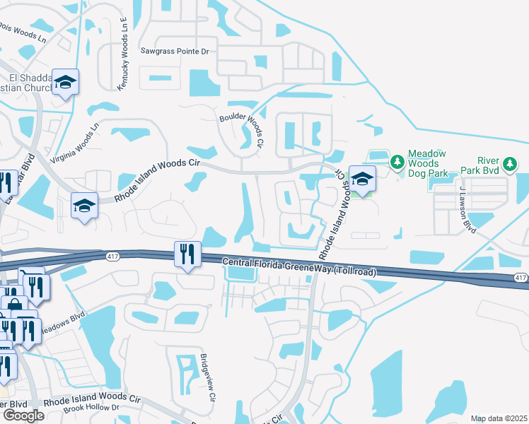 map of restaurants, bars, coffee shops, grocery stores, and more near 13349 Fairway Glen Drive in Orlando
