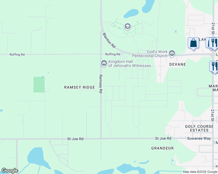 map of restaurants, bars, coffee shops, grocery stores, and more near 36072 Canelli Way in Dade City